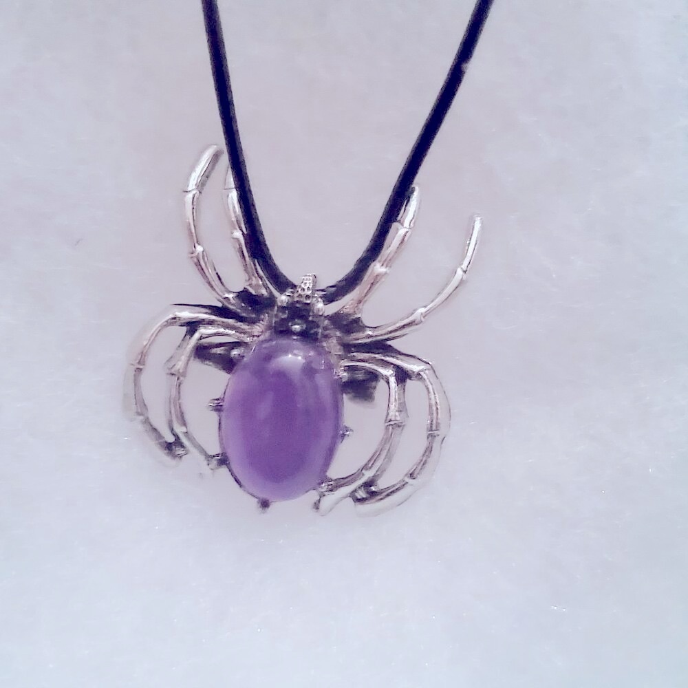 Gothic Amethyst Spider 18-20" Black Necklace